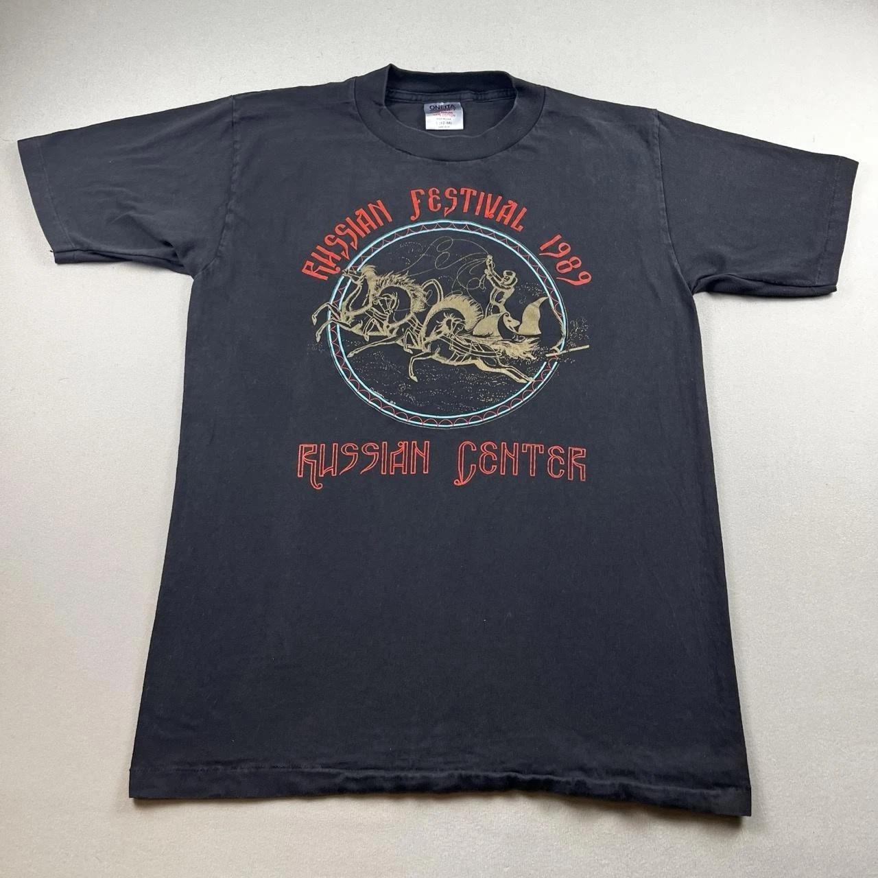 Vintage Russian Festival T-Shirt Mens Medium Black Moscow Music Art USA 1989 80s L