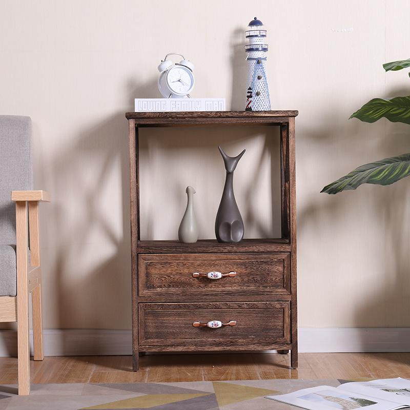 Vintage Wooden Storage Cabinet Rustic American Nightstand with Drawers Nordic Style Side Table Classic Organizer