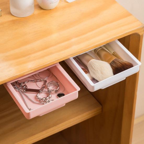 Under Desk Drawer Self-Adhesive Slide Out Organizer Under Desk Hidden Pull-out Storage Box for Makeup Tools Pens Stationery