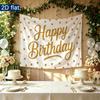 Gifts Polka Dot Happy Birthday Party Banner, Golden Polyester Backdrop for Celebration & Photos