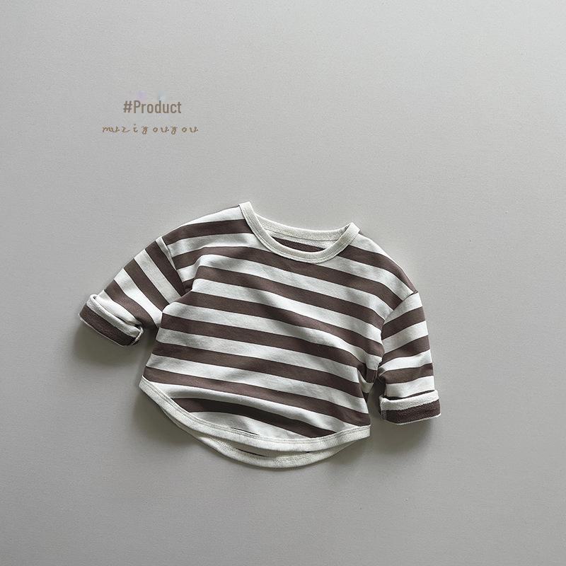 

Детская футболка с длинными рукавами в полоску, осень 2025 г. - корейский стиль для мальчиков и девочек 120 cm