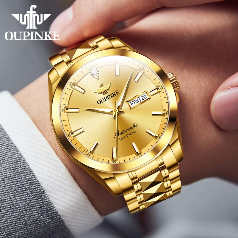 OUPINKE Montre Homme Double Calendrier Montre Mécanique Automatique Montre Diamant Haut De Gamme Étanche