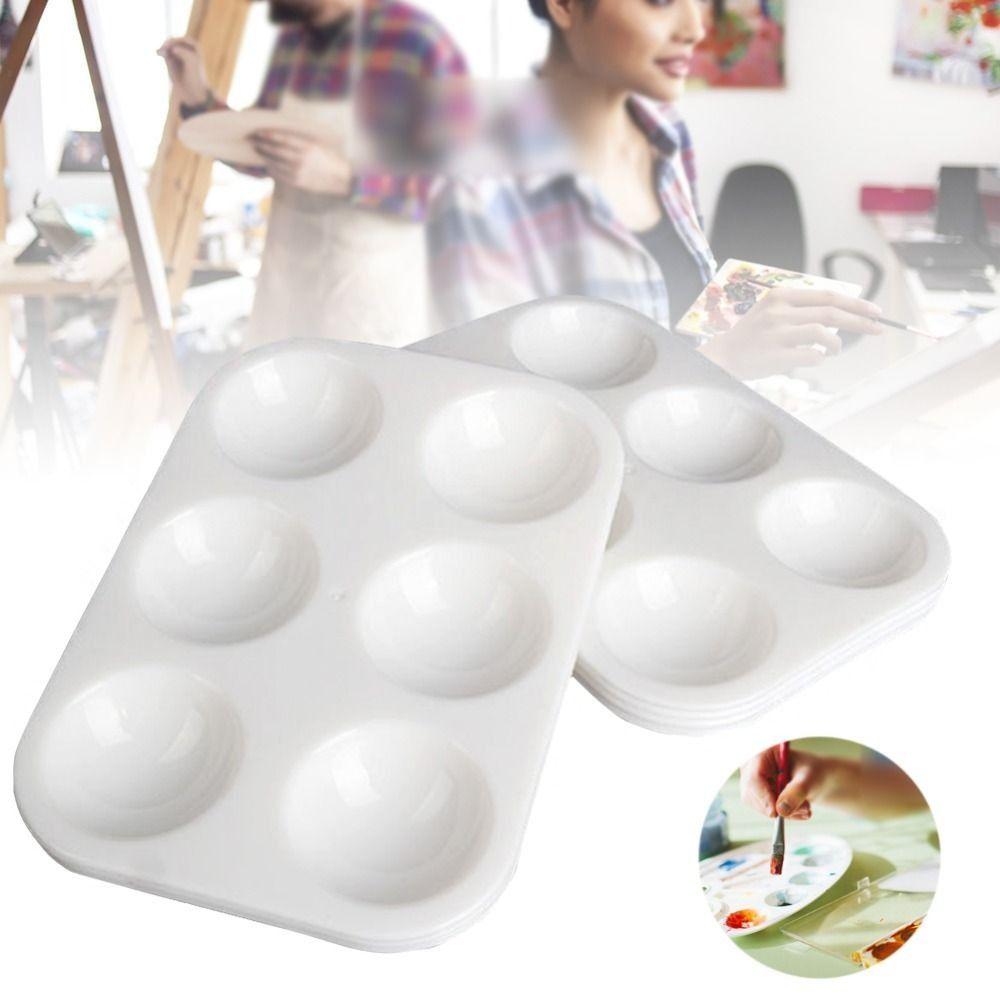 10PCS DIY Craft White Painting Tray Plastic Rectangular Watercolor Palette 6 Round Wells Art Paint Tray Palette Painters