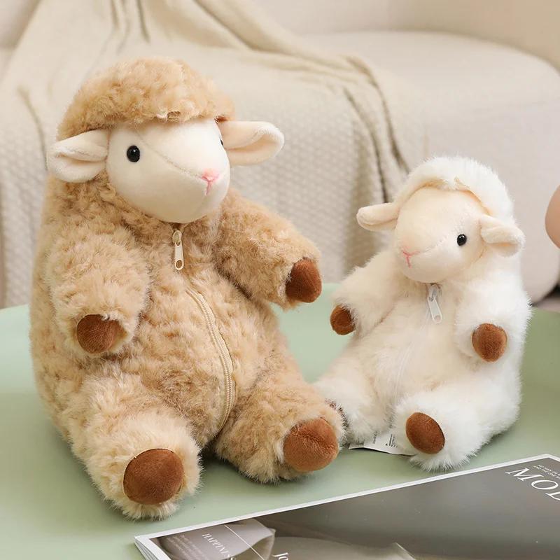 Sheep Plush Toy With Removable Wool Coat Zipper Detachable Outfit Soft Fluffy Stuffed Lamb For Home Decor Gift Collection