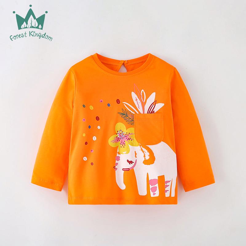 2023 Autumn Girls Long Sleeve Cartoon T-Shirt - Pure Cotton, Round Neck 4Y (100cm)