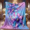 1pc 2D Blue Pink Gradient Floral Theme Pattern Fleece Blanket, Soft HD Digital Print, Cooling Blanket All Year Round! Soft Breathable 100% Polyester F