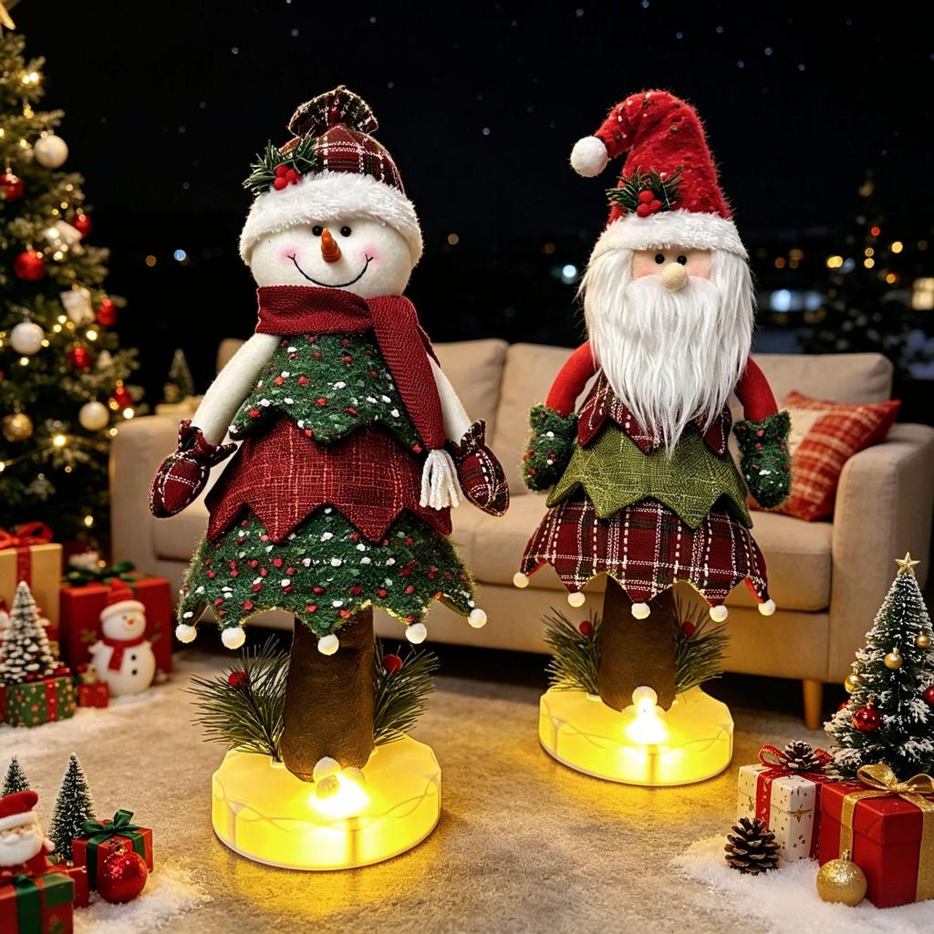 Luminous Christmas Wobbly Figurines with Retractable Spring - Santa Claus & Snowman Decoration for Home & Supermarket Atmosphere