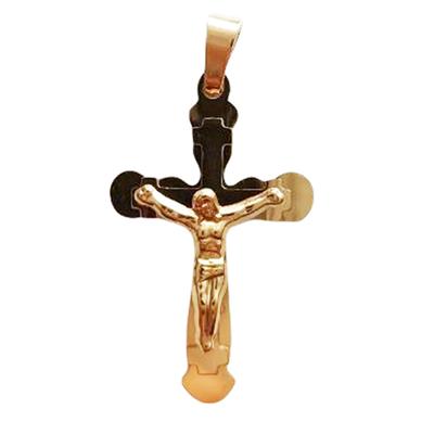[R8066] - Golden 'Crucifix' Steel Pendant - 25x17 Mm