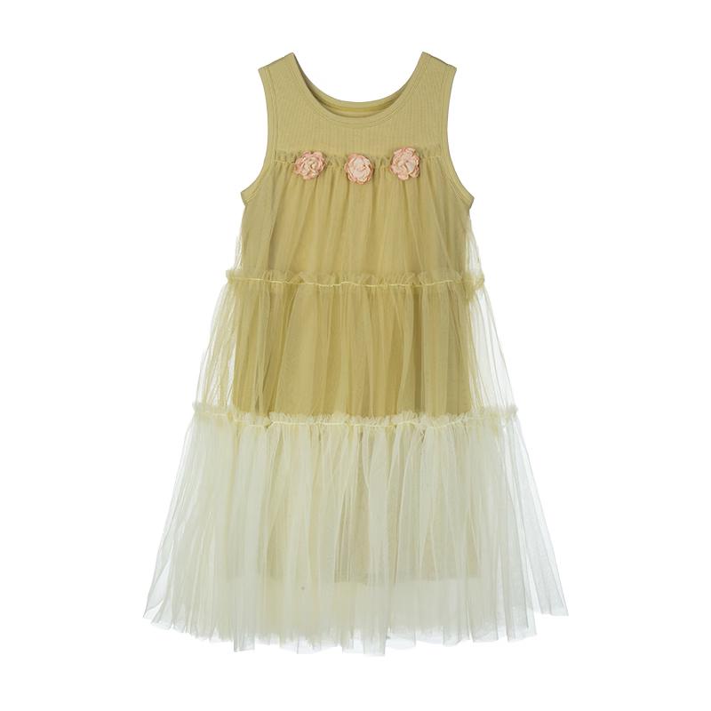 Fulomi Girls' Summer Sweet Floral Mesh Puffy Dress
