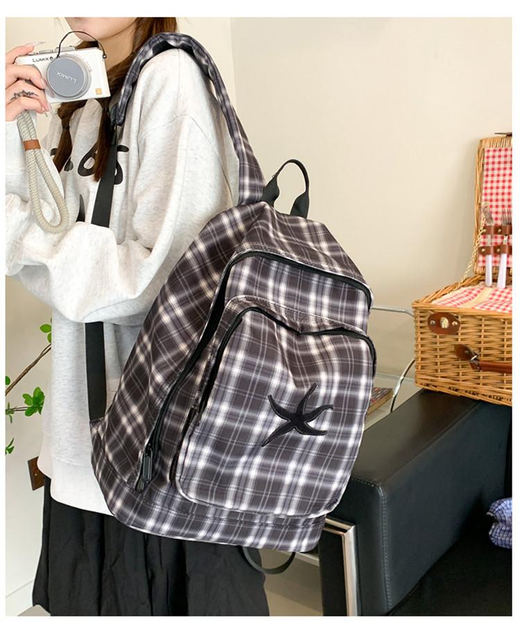Schoolbag Japanese schoolbag women's ins plaid retro niche new large-capacity commuter versatile backpack student backpack