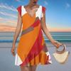 Women's Fashion Casual V Neck Wavy Edge Texture Print Short Sleeve Dress