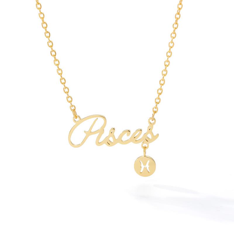Twelve Constellations Gold Stainless Steel Necklace - Zodiac Pendant