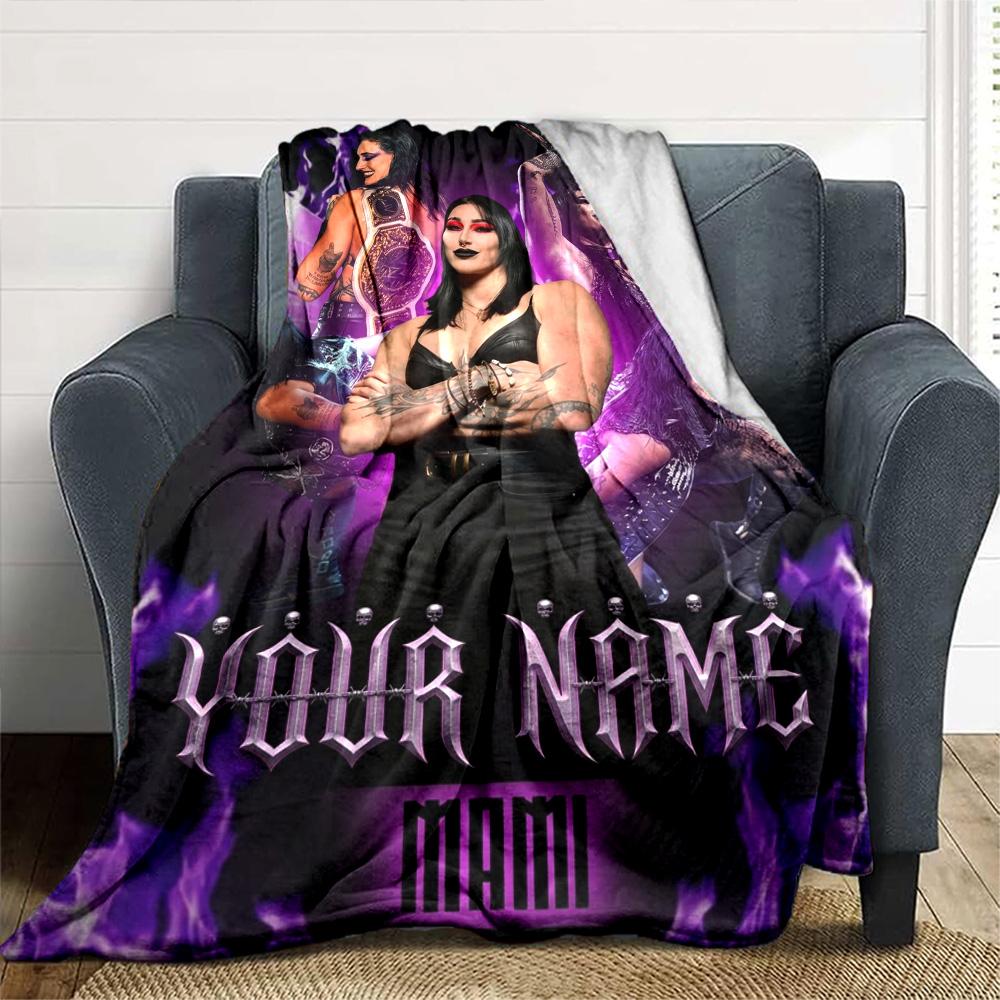 Name Custom Rhea Ripley Print Flannel Blanket High Quality Warm Comfortable Cover for All Seasons Perfect for Gifts Home Decor