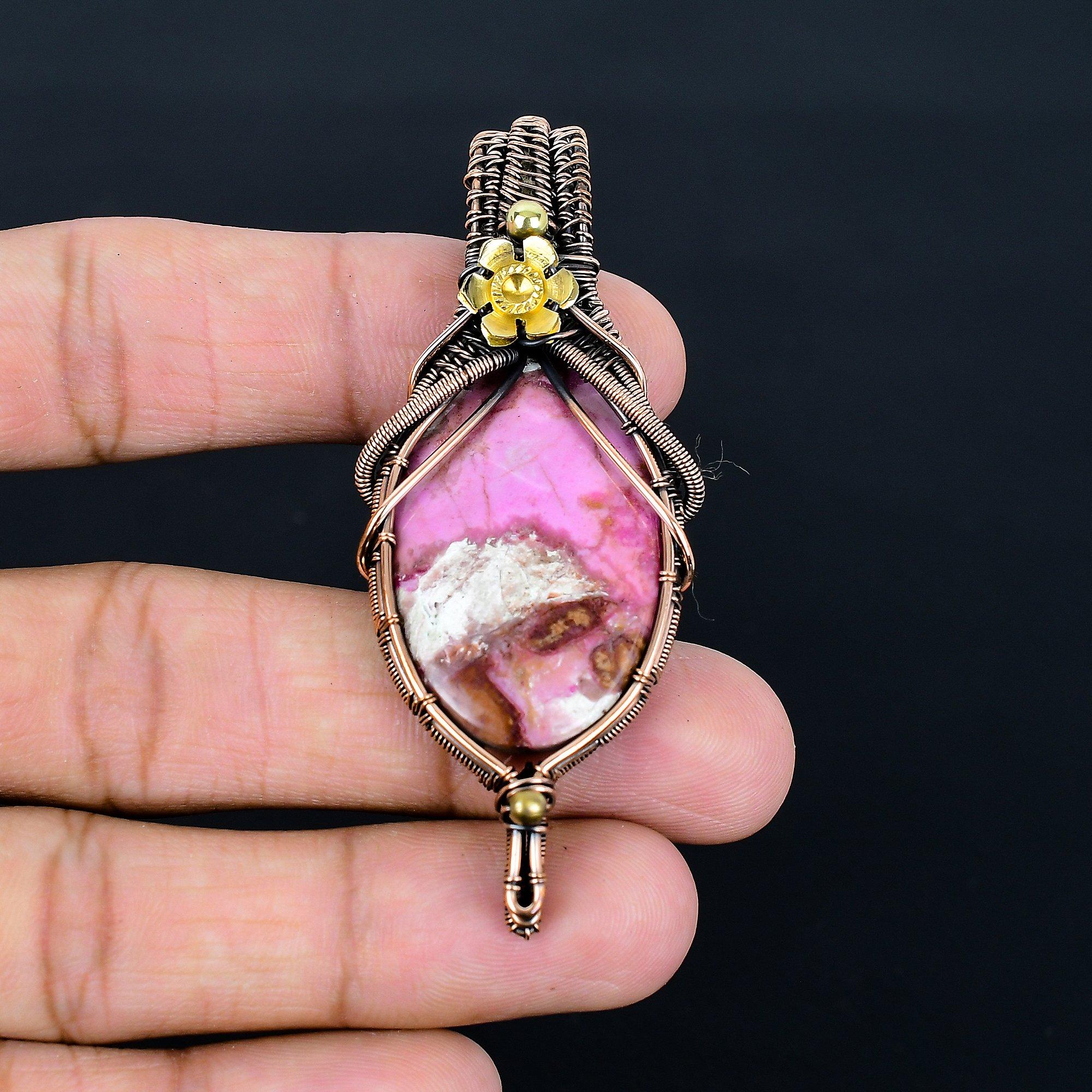 

Pink Cobalt 999 Copper Wire Wrapped Pendant, Handmade Gemstone Jewelry Pendant Gift For Birthday 2.55