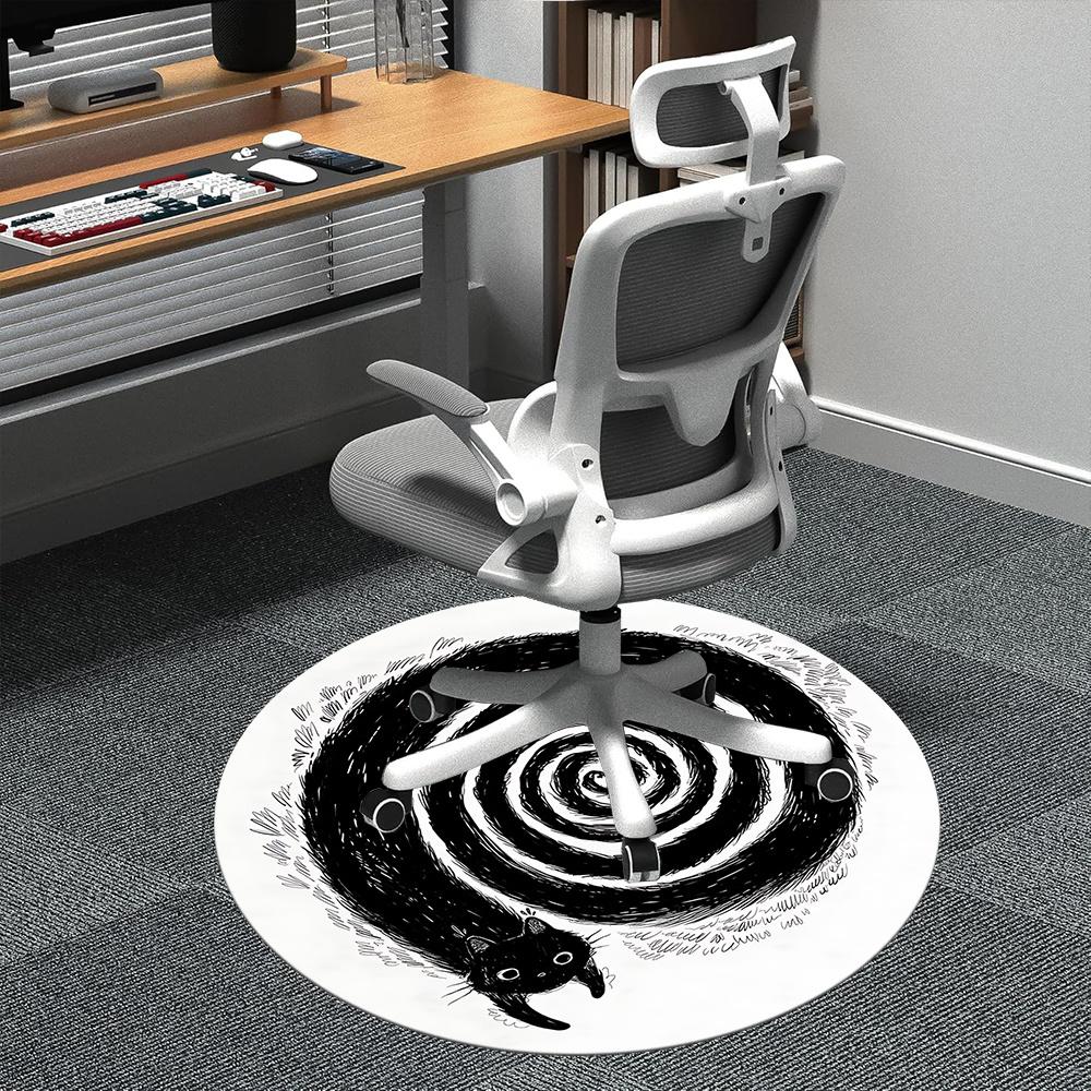 1pc Whirlpool Cat Office Round Area Rug, Indoor Mat Suitable ForOffice, Under Office Chairs Bedroom Living Room Home Decor, Room Deco q038