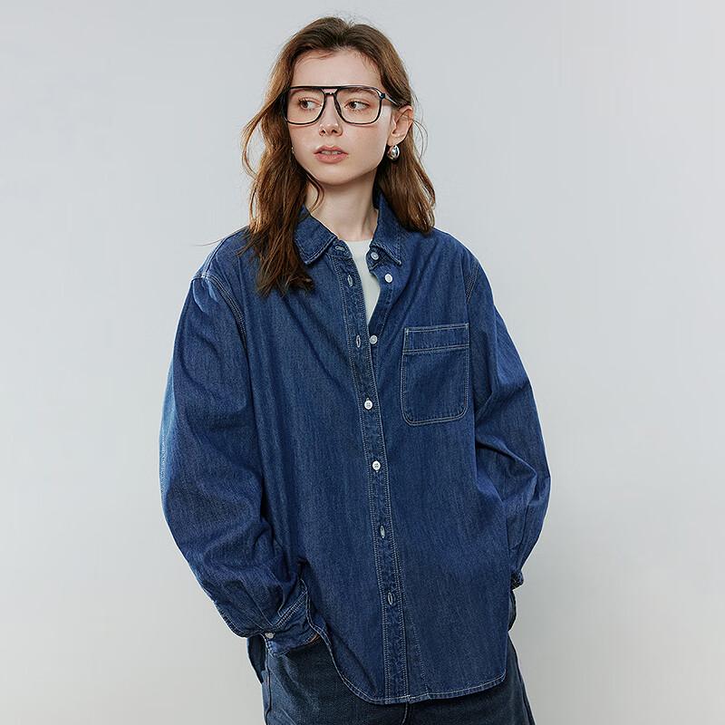 Chuyu Women's Green Poppy Embroidered Denim Shirt