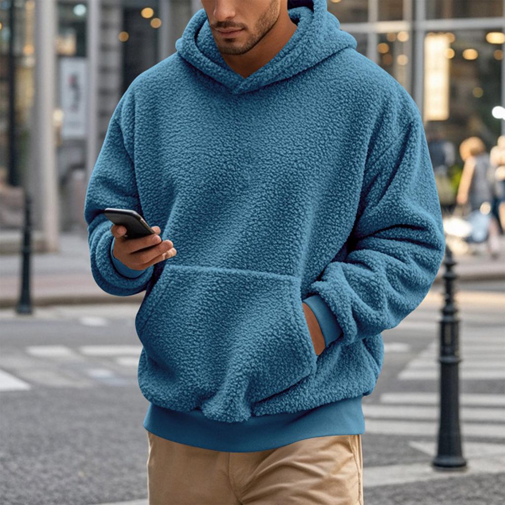 Fleecehettegenser Herre Fuzzy Hettegenser Pullover Sweatshirts Lommehettegenser Høstantrekk Vinter Hetteovertøy