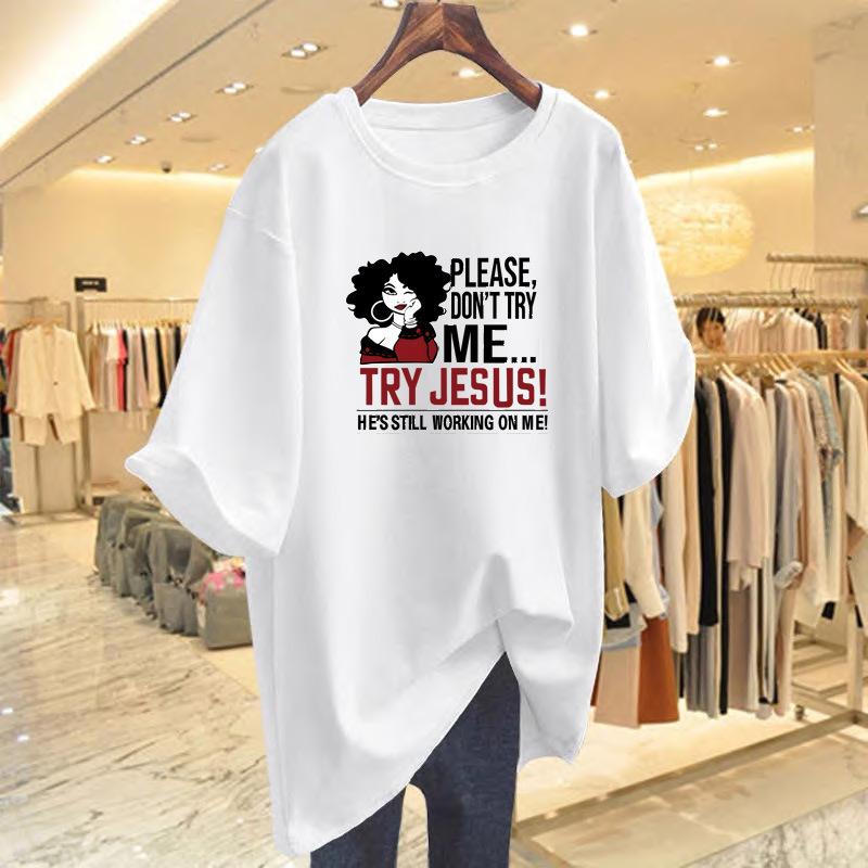 

New cotton printed white t-shirt women s summer loose letter bottoming shirt short-sleeved top S