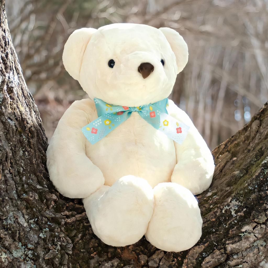 Shinada Hidamari Bear LL Plush Toy, 77cm in length, soft and fluffy texture.