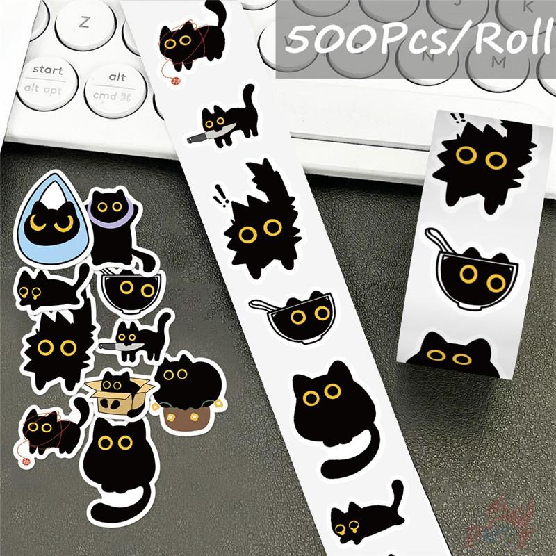 500Pcs/Roll Q Funny Black Cats Kids Rewards Stickers - DIY Scrapbooks Album Decor Sealing Label Decals