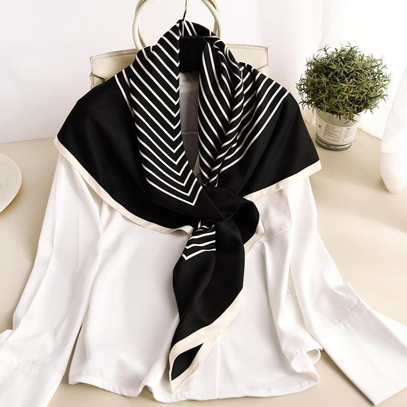 Korean Style Striped Square Scarf For Spring Autumn Warmth Sun Protection