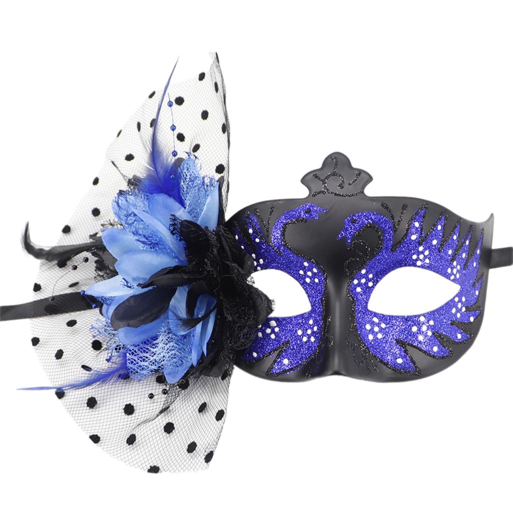 Feathered Masquerade Mask Halloween Party Eye Mask Flower Decoration Masquerade Half Face Mask for Women Cosplay
