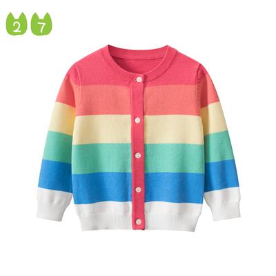 2023 primavera novas roupas infantis meninas arco-íris malha camisola cardigan casaco