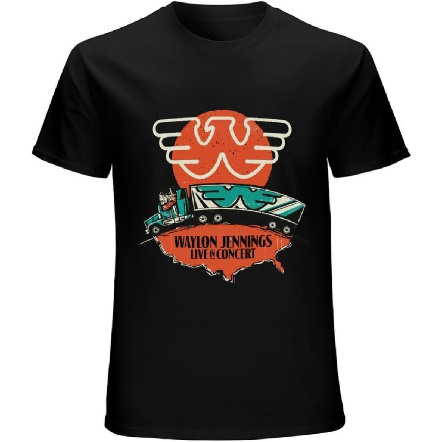 

xhaxhi Men s T-Shirt Waylon Jennings Mens Live in Concert Men s Workout Shirt Round Neck Sports T-Shirt for Men XXXXXL