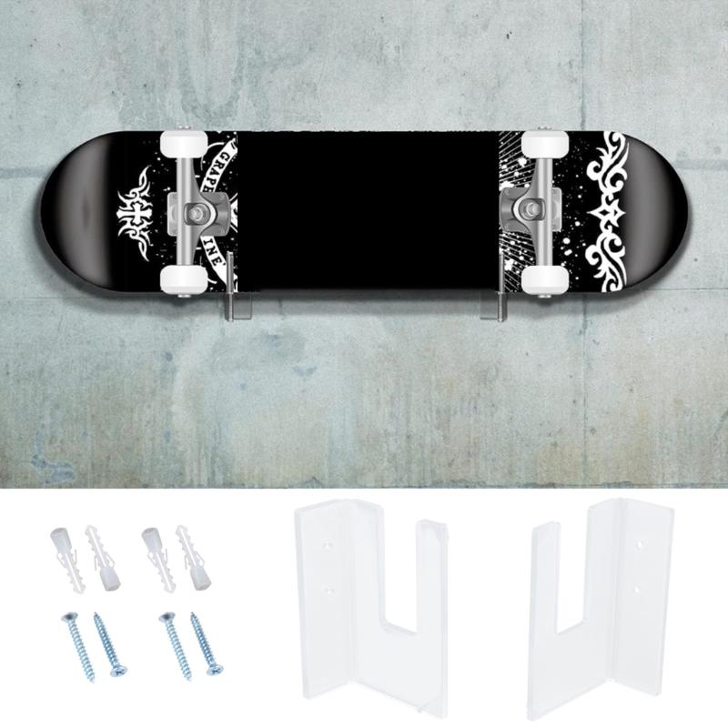 1 Pair Acrylic Skateboard Display Rack Wall Stand Fixed Mount Indoor Floating Skateboards Storage Bracket Decoration