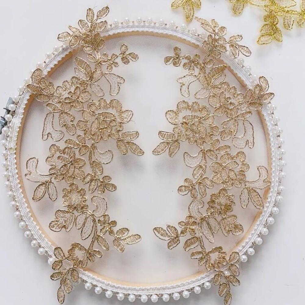 1Pair Polyester Fiber Embroidery Flower Patches DIY Handmade Floral Patches Embroidery Flower Sequins Lace Patch