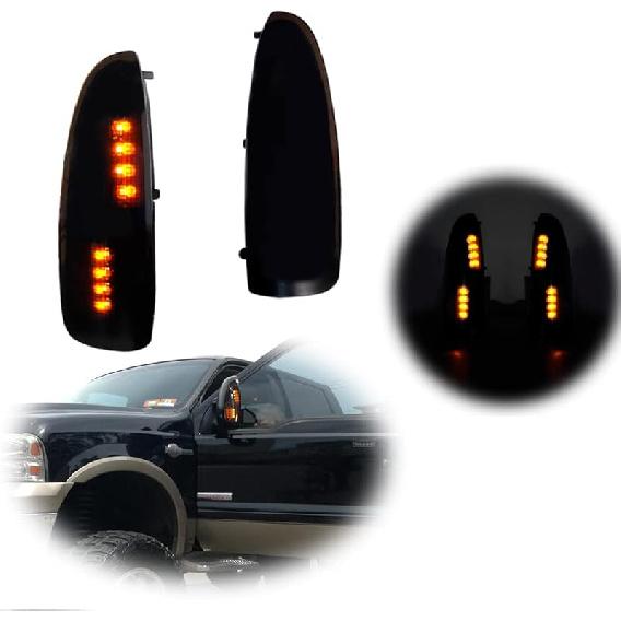 

GTINTHEBOX for 2003 2004 2005 2006 2007 Ford F250 F350 F450 F550 F650 Super Duty and 2000-2005 Ford Excursion Amber Lens Amber LED Side Mirror Marker Smoked Lens Amber LED