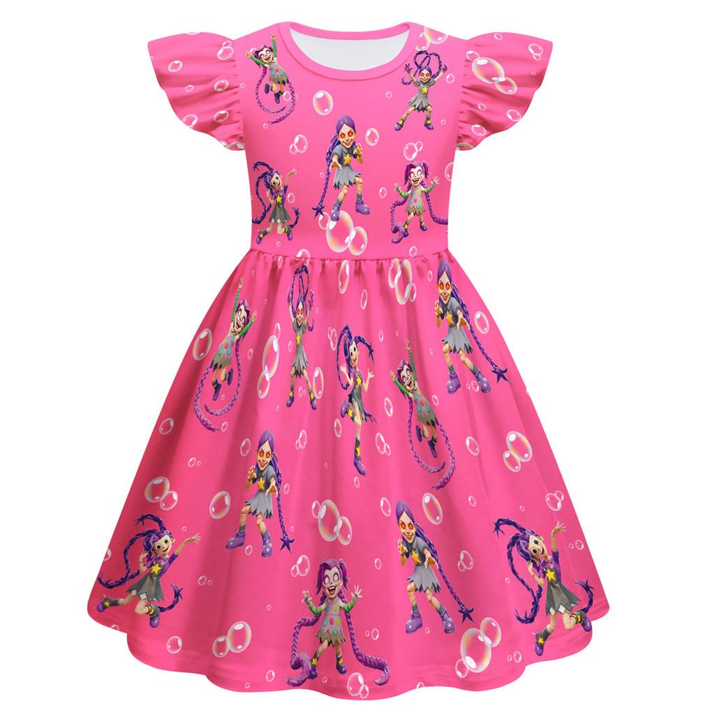 83039 Kids Girls Lily Lovebraids Game Anime Print Short Sleeves Dresses