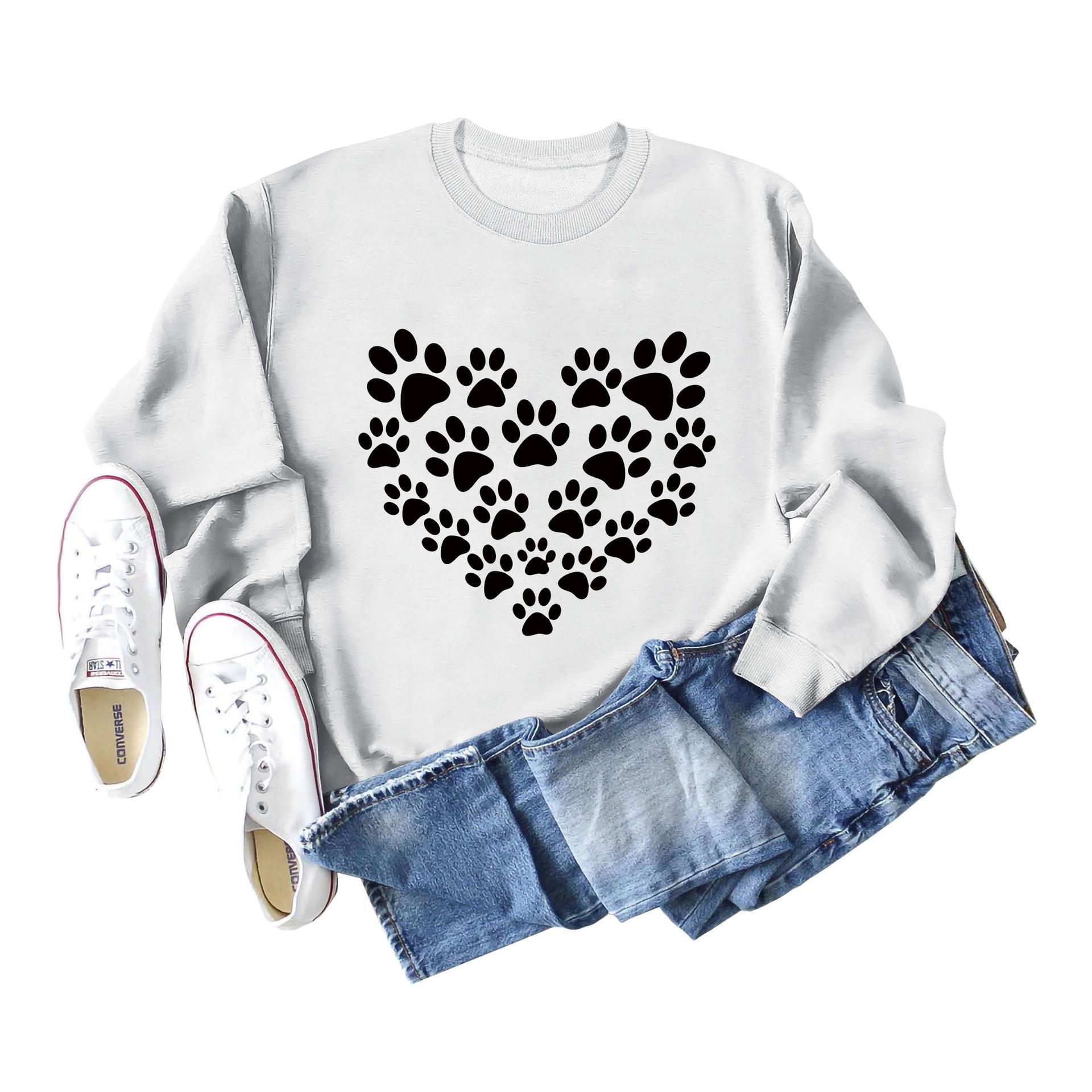 

Международная любовь Принт собаки Тяжелый свитшот с круглым вырезом - Осень/Зима Длинный рукав L белый