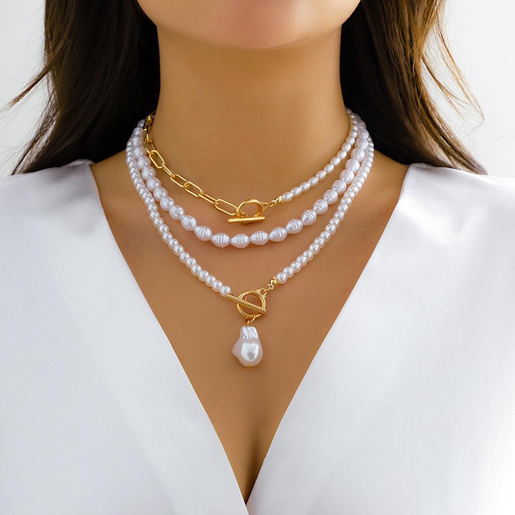 Temperament Baroque Special-Shaped Pearl Necklace, Creative Irregular Chain Collarbone Necklace For Women