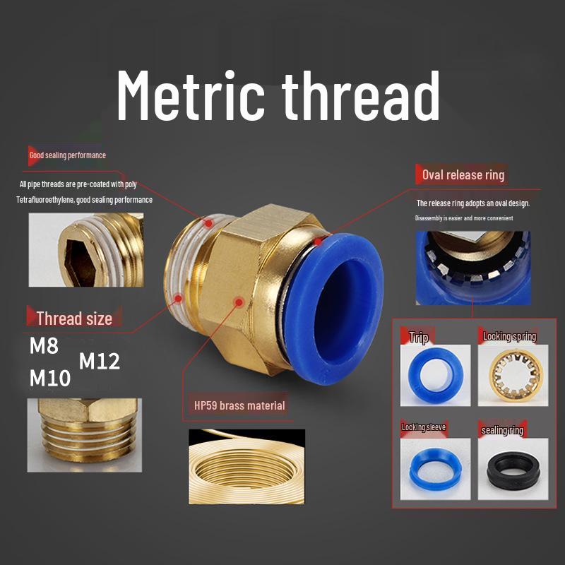 Pneumatic Quick-Connect Air Hose Fitting: PC4/6-M5, PC8-M6/M8/M10M12