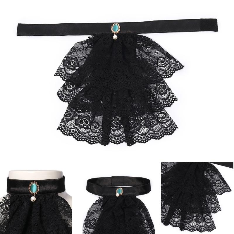 Viktorianisches Kolonial-Jabot-Kragen, mittelalterliches Kostüm, abnehmbarer Rüschenkragen aus Spitze mit viktorianischer Kristallkrawatte
