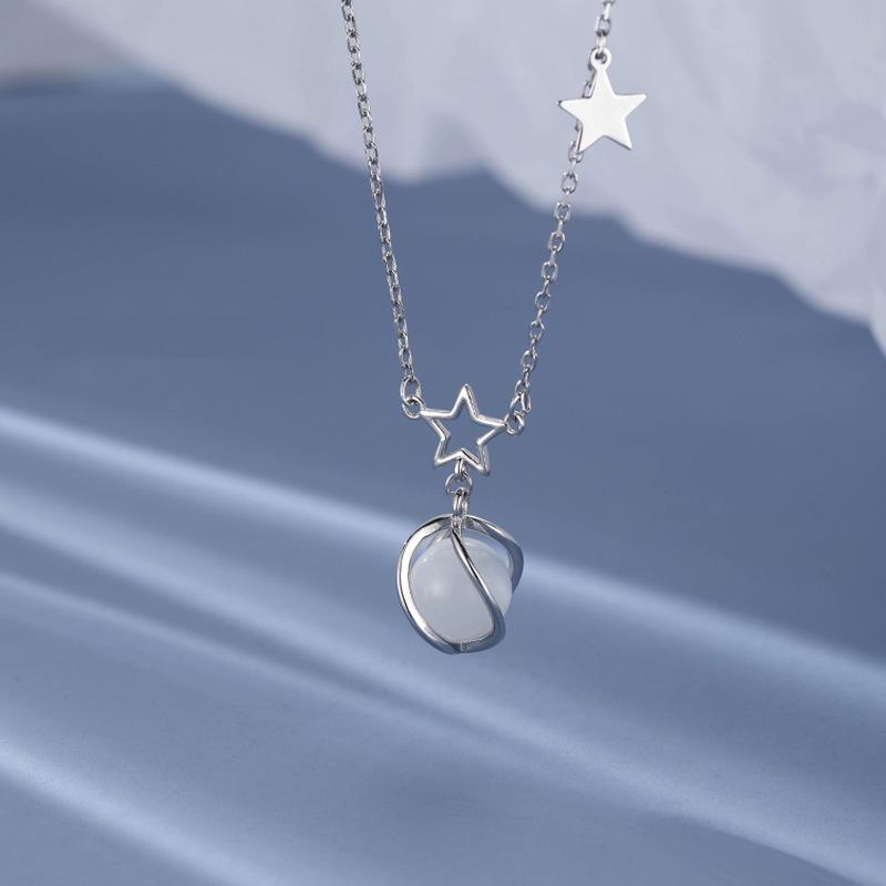 Trendy Design Opal Star Necklace Female Slim Planet Collarbone Chain Pendant