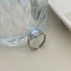 Korean Iridescent Moonstone Ring - Blue/White Gradient, Irregular Texture, INS Style