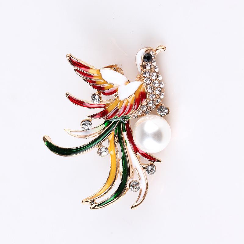 Peacock Pearl Brooch Enamel Drop Oil Animal Phoenix Design Long-lasting Color Exquisite Hypoallergenic Corsage Accessory