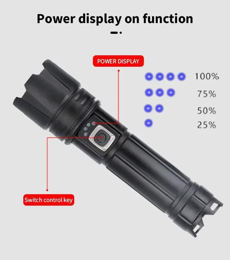 High Bright LED Tactical Flashlight Zoomable Torch 5 Lighting Modes Laser Wick Outdoor Waterproof Camping Adventure Hand Lamps