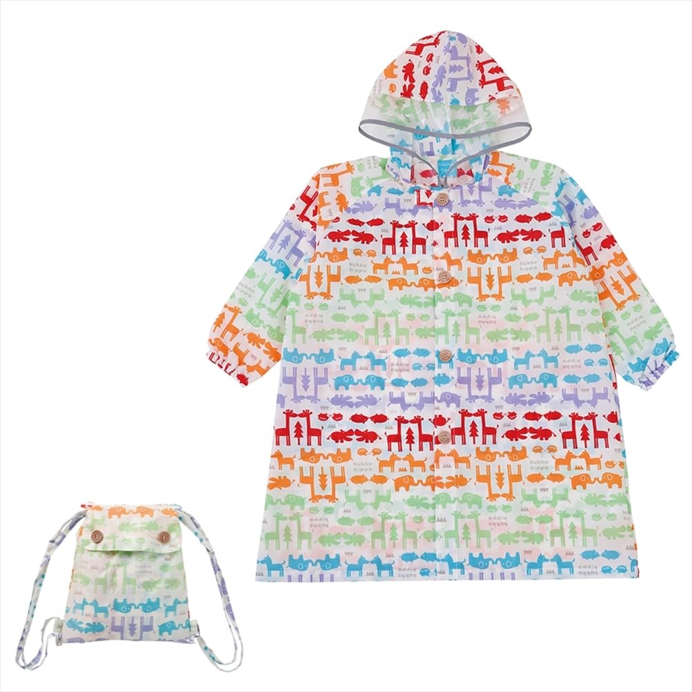 ogawa Kukka Hippo Animal with Reflective Backpack with Storage and Adjustable Tucks for Wearing Over a Backpack Kids' Raincoat, 110cm, Print, Tape,