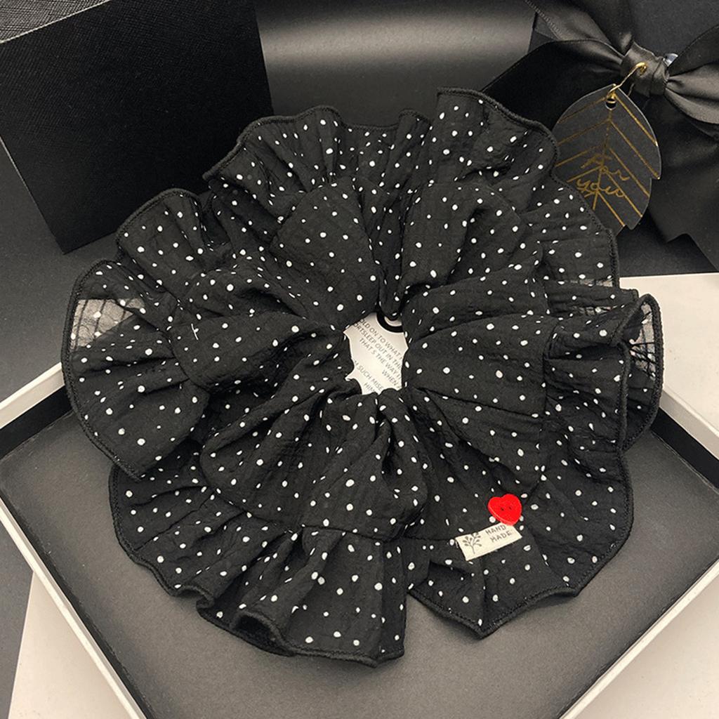 Large Minimalist Polka Dot Ruffled Large Intestine Headband with Gentle Temperament and Heart-shaped Button for Women