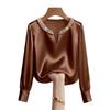 Women's V Neck Silk Top with Pearl Chain, Off White and Multiple Colors