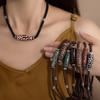 Retro Tibetan Retractable Black And White Nine-Eyed Dzi Beads Agate Necklace Pendant Men'S And Women'S High-End Ethnic Style Sweater Chain