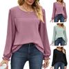 Breathable Mesh Long Sleeve Tops for Women Solid Color Puff Sleeve T Shirt Round Neck Casual Daily Wear