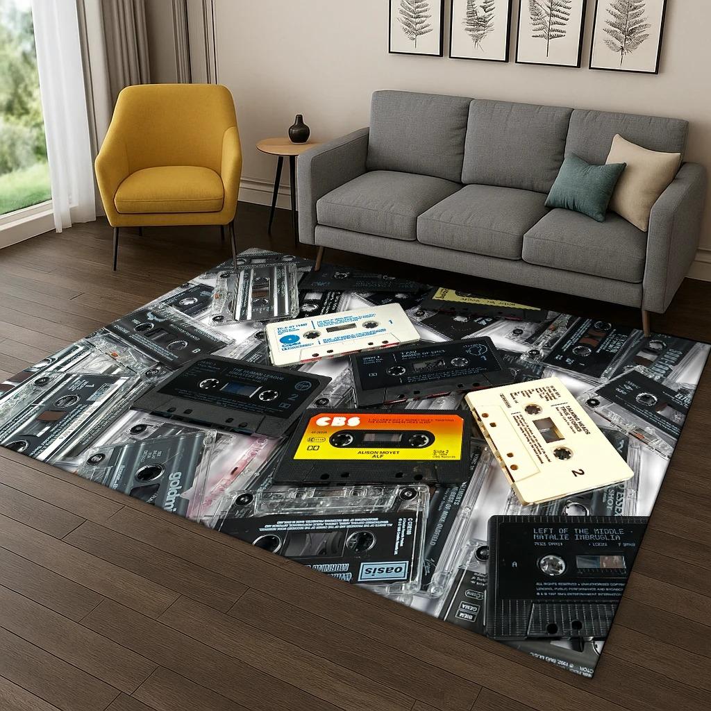 Classic Cassette Tape Music Retro Carpet Rug for Home Bedroom Living Room Sofa Doormat Kitchen Decor,Kid Game Non-slip Area Rug