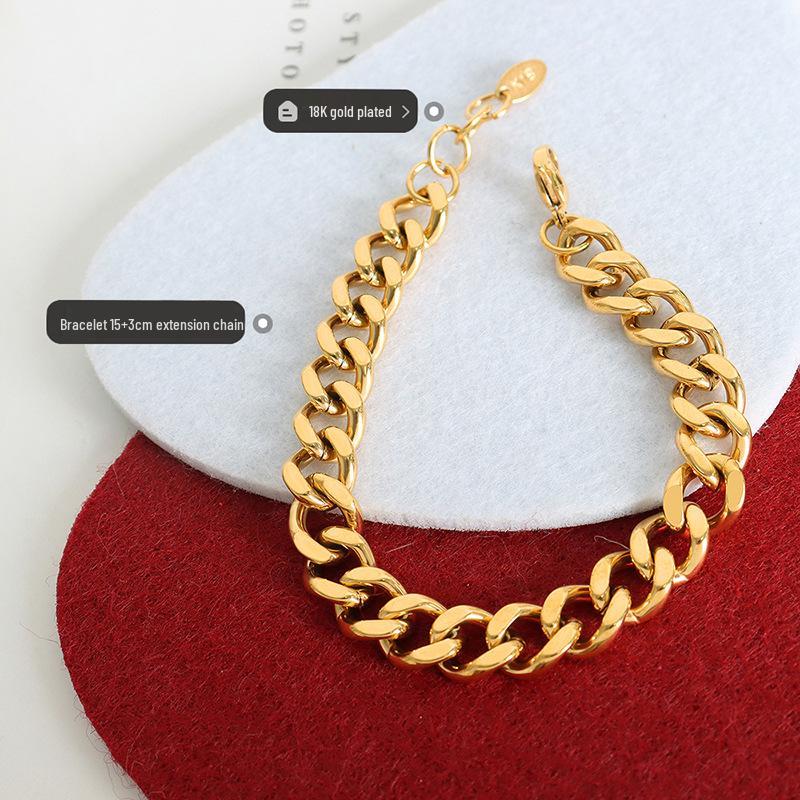 French Light Luxury Geometric Chunky Chain Bracelet, Gold-Plated Titanium Steel, Unique Design Jewelry Accessory