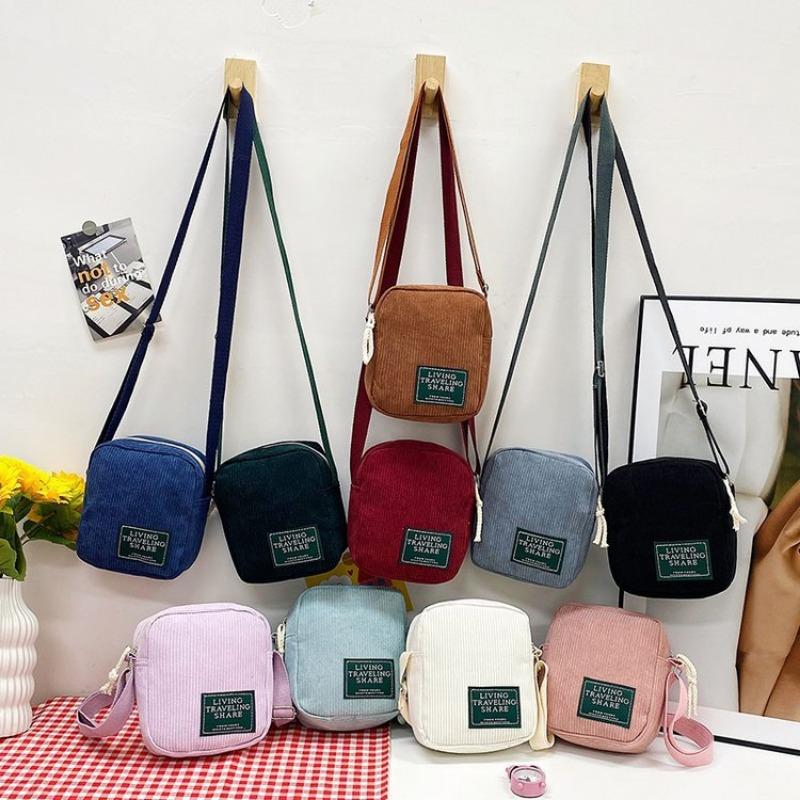 

New retro versatile corduroy women s bag corduroy cloth bag striped shoulder messenger bag Width 15 Height 18 Bottom thickness 7cm