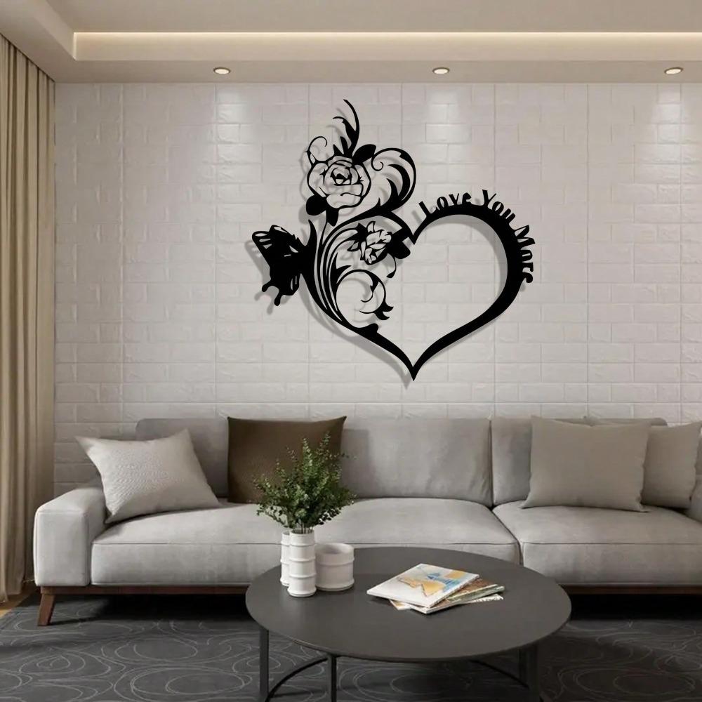 Vintage Heart Rose Metal Wall Art with Butterfly Love Text Weather Resistant Romantic Home Decor Valentine Gift
