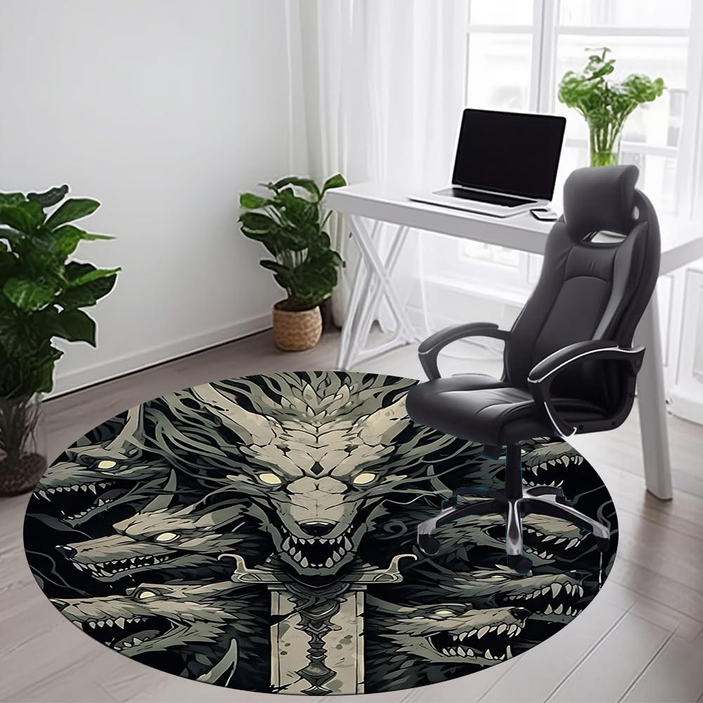 1PC Wolf Pack Office Round Area Rug, Mat Suitable For Office, Under Office Chairs Bedroom Living Room Home Decor, Room Deco